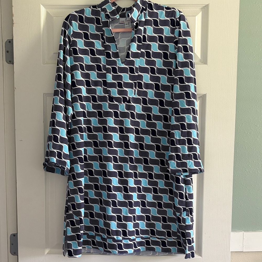 Jude Connally Blue & Navy Geometric Shift Dress